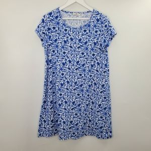 Vineyard Vines Blue Tropical Ocean Turtle Flamingo Printed Shirt Dress Blue